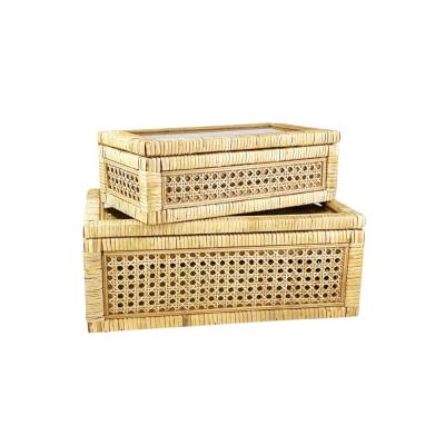 Schmuckboxen Talina 2er-Set Rattan Holz Glas Braun