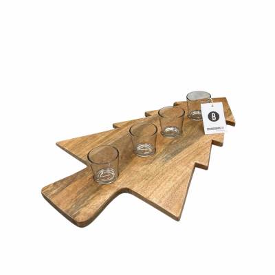 Teelichthalter Tannen Mangohlolz Glas 4x Glas