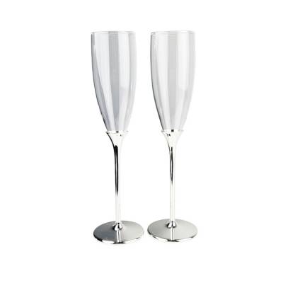 Versilberte Sektgläser Leonie 2 Stück Edelstahl Glas Ø7 H26