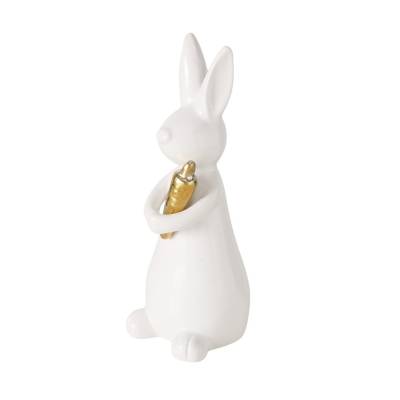 1x Figur Hopsi Hase 17cm Steinzeug goldfarben weiss