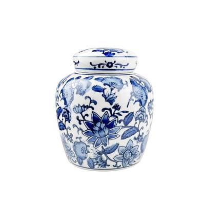Kleine Deckelvase Annabelle Porzellan blau weiß Porzellan ca. Ø 11 x H 13 cm.