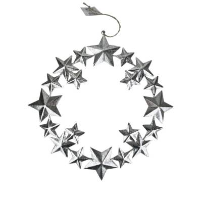 Deko-Anhänger Stars 2er-Set Silber Sterne Türdeko Wanddeko rund