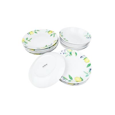 Geschirr-Set Lemon 18-teilig Porzellan Weiß Grün Gelb