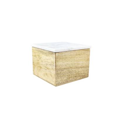 Deko Box Sena 13x10x13 cm Braun Weiß Mangoholz Marmor